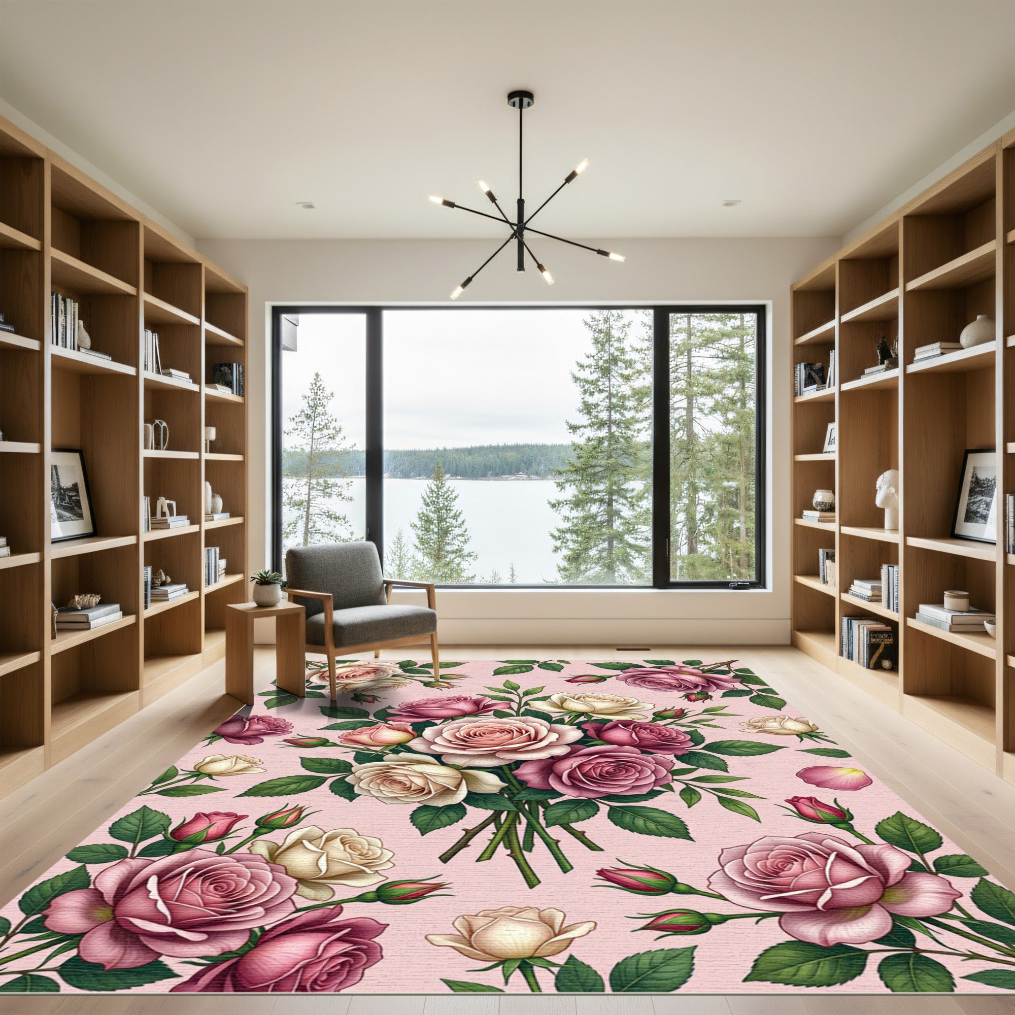 Pink Cream Rose Garden Bouquet Rug