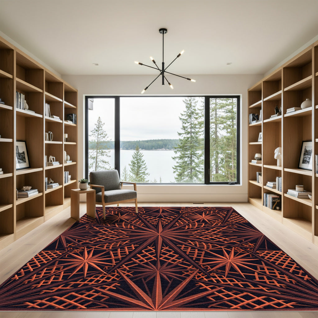 Geometric Copper Star Lattice Grid Rug