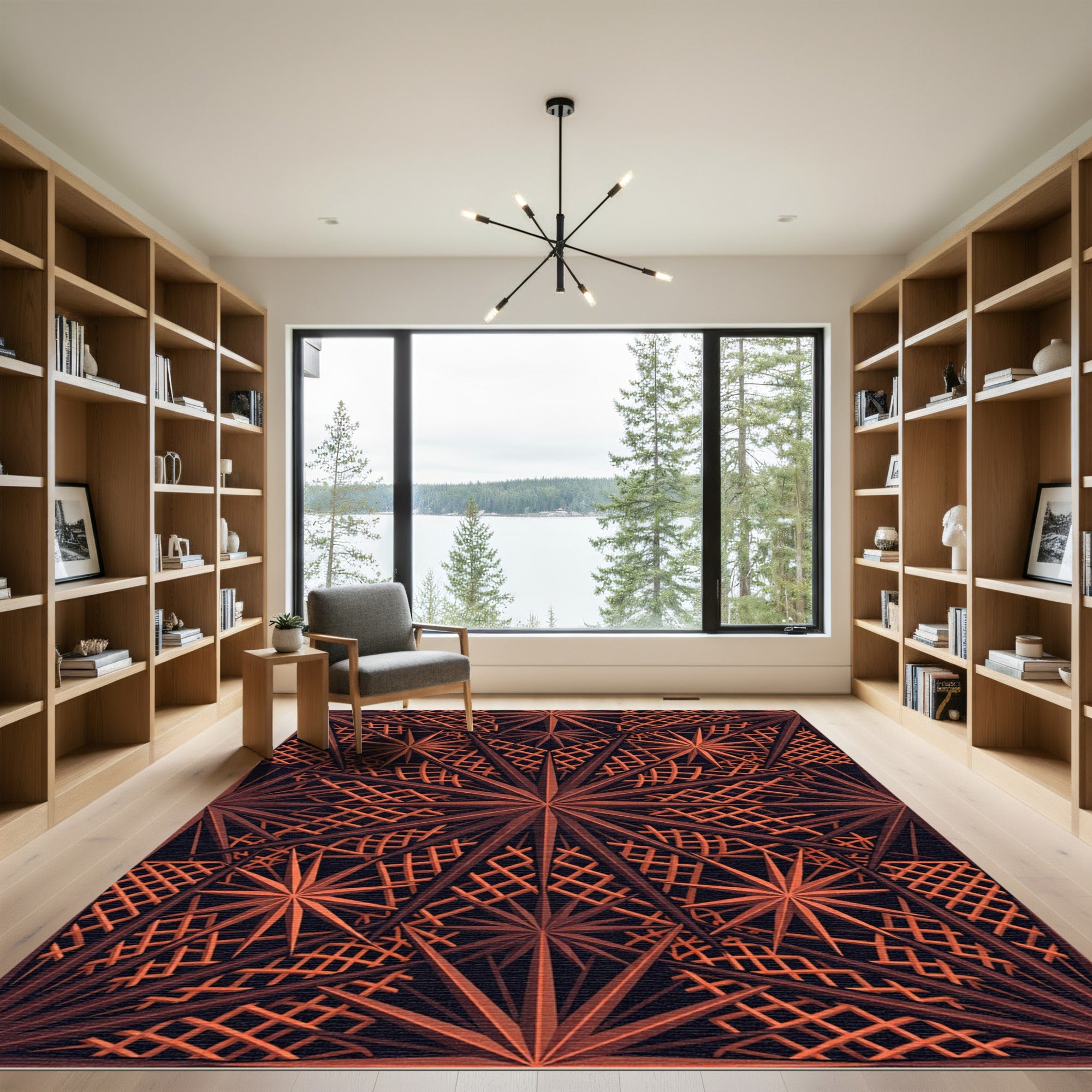 Geometric Copper Star Lattice Grid Rug