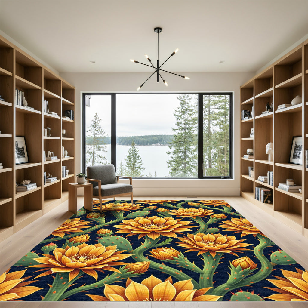 Golden Cactus Flower Desert Bloom Rug