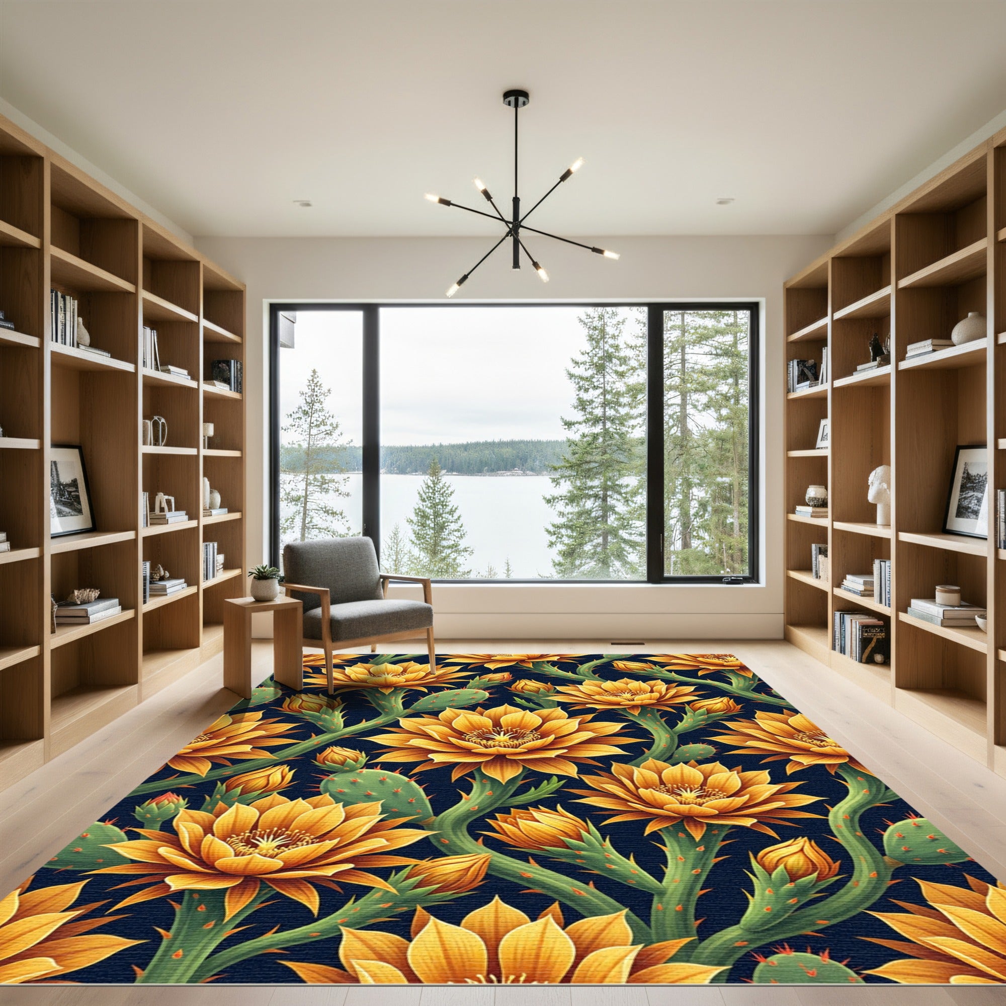 Golden Cactus Flower Desert Bloom Rug