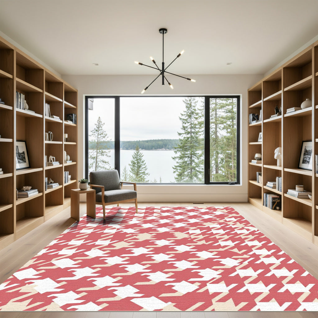 Crimson White Houndstooth Interlocking Rug