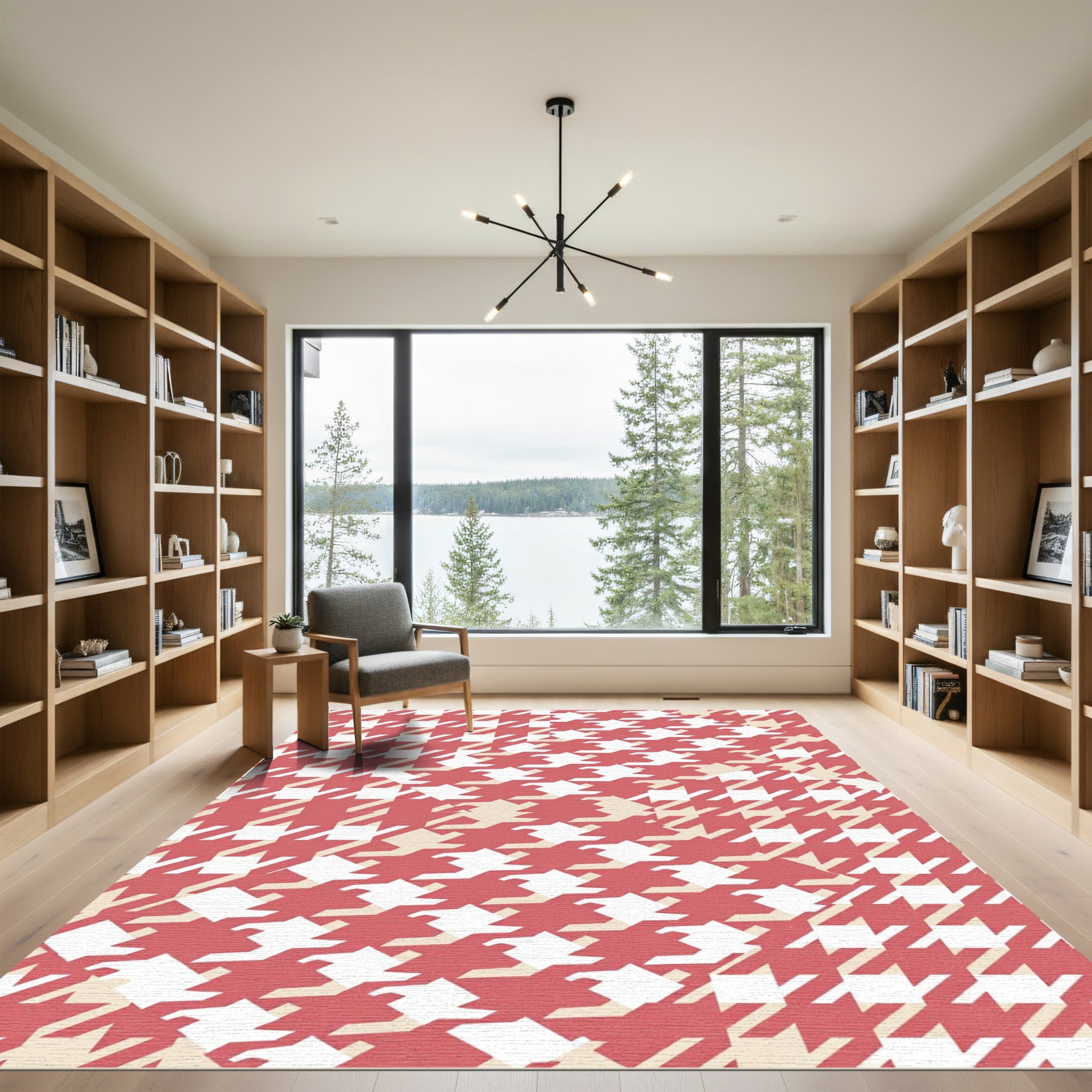 Crimson White Houndstooth Interlocking Rug