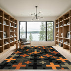 Bold Geometric Cross Grid Earthy Tones Rug