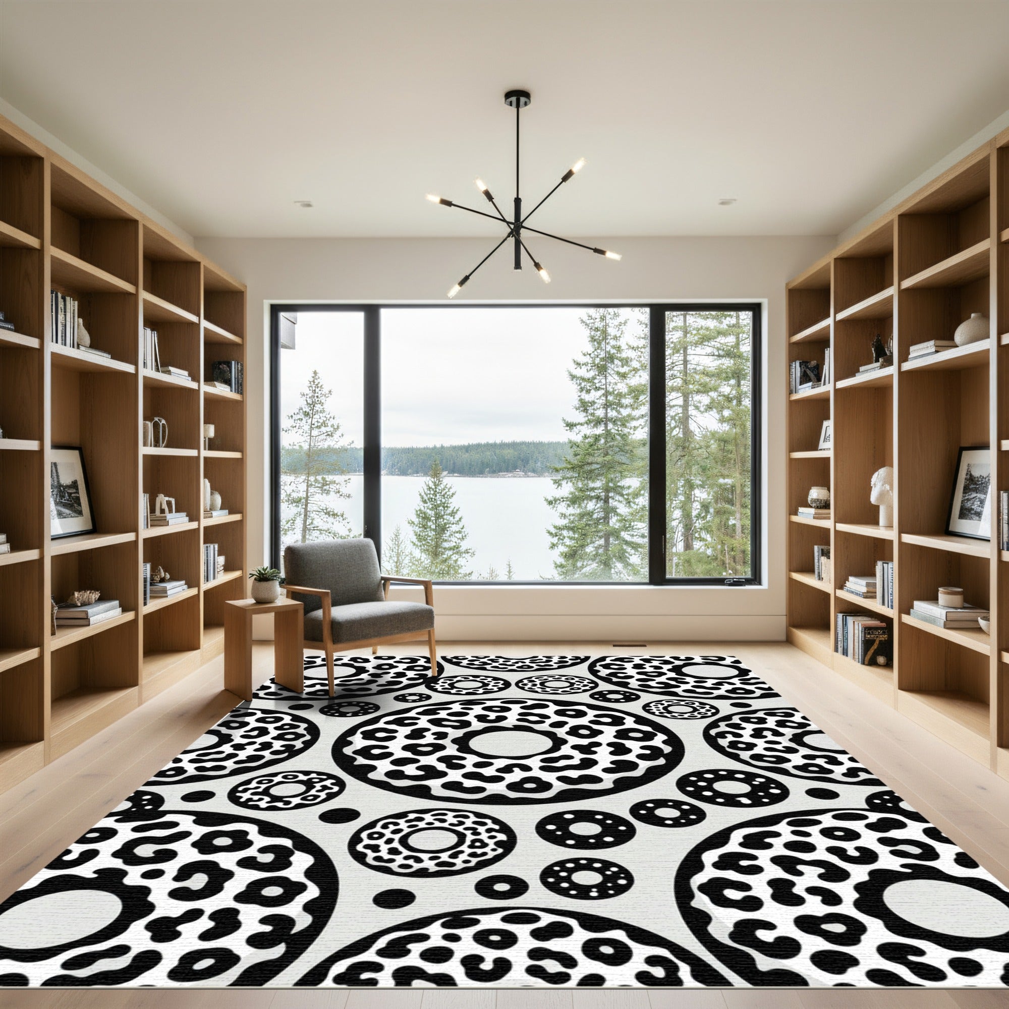 Monochrome Leopard Spotted Donut Illustration Rug