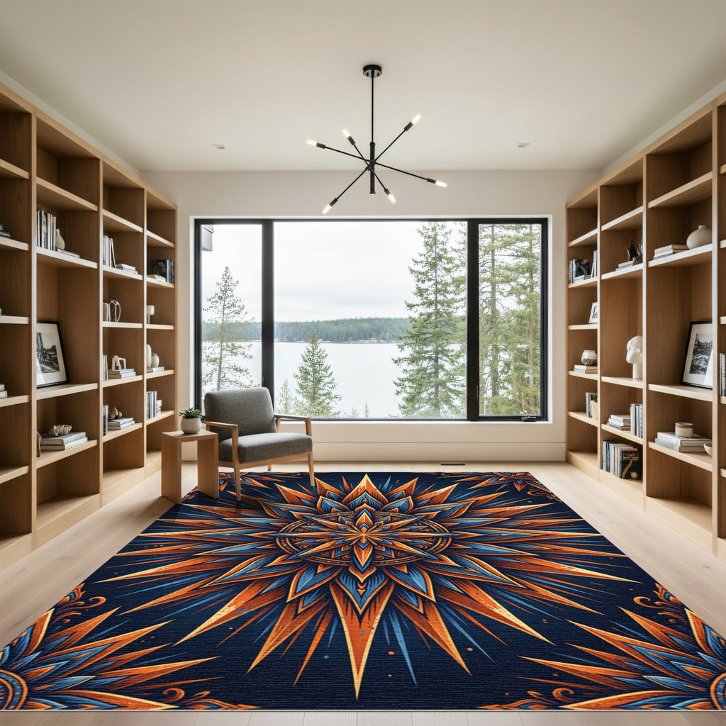 Celestial Amber and Navy Geometric Starburst Rug