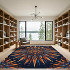Celestial Amber and Navy Geometric Starburst Rug