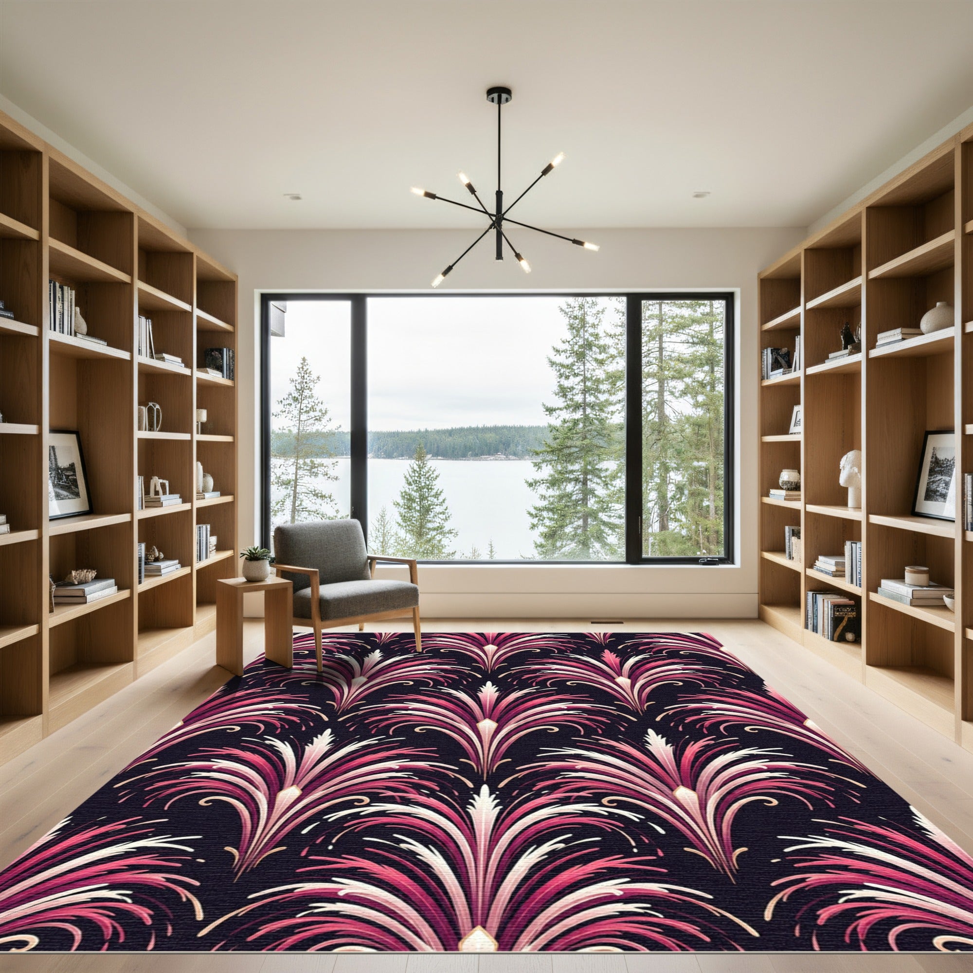 Art Deco Pink Fan Plume Wallpaper Rug