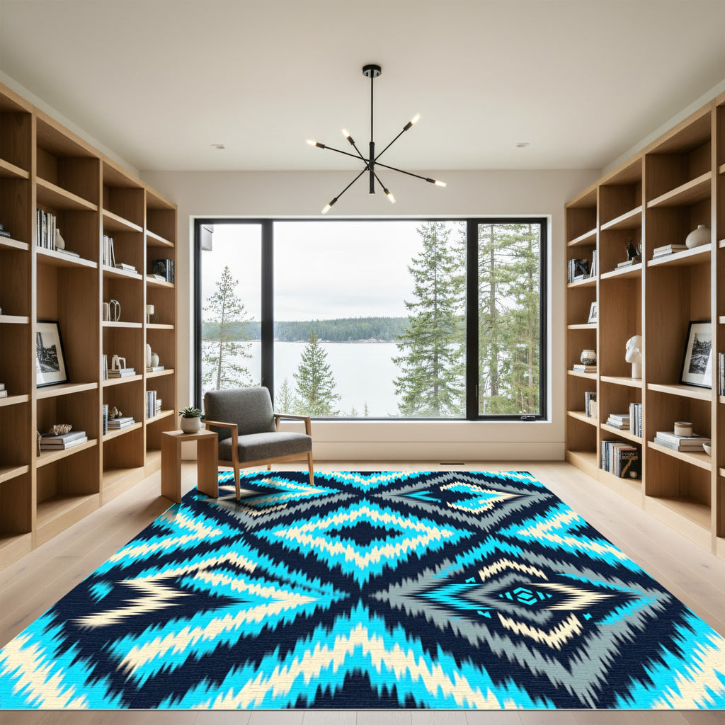 Electric Blue Zigzag Diamond Geometric Rug