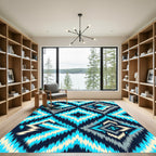 Electric Blue Zigzag Diamond Geometric Rug