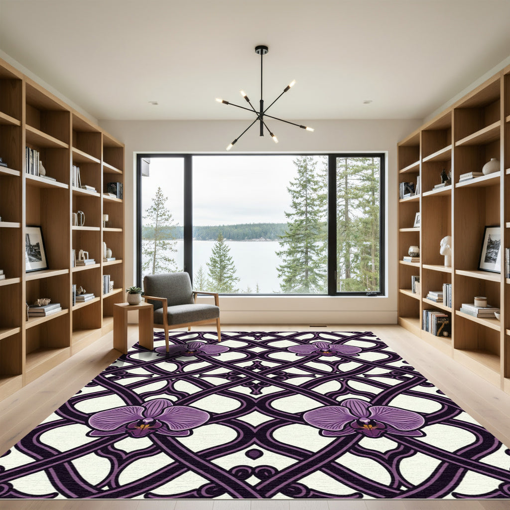 Elegant Violet Orchid Lattice Trellis Rug