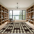 Dark Cream Houndstooth Plaid Squares Rug
