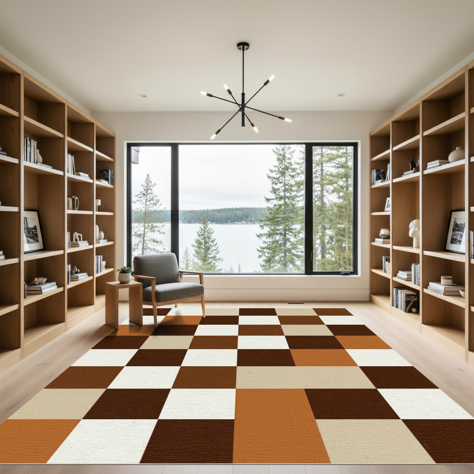 Terracotta Brown Squares Checkered Rug