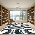 Sophisticated Monochrome Abstract Swirl Rug
