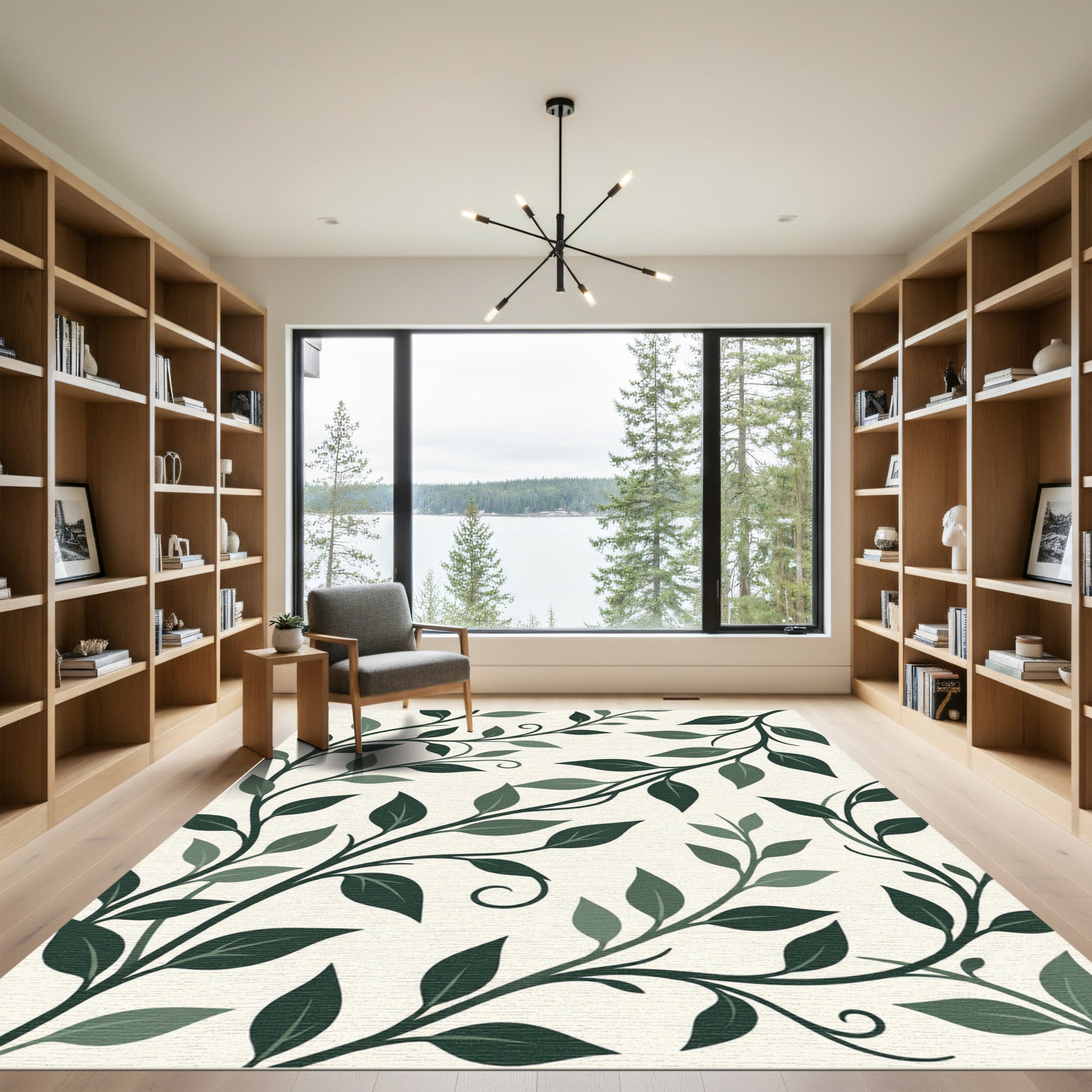 Dark Green Leafy Vine Swirl Rug