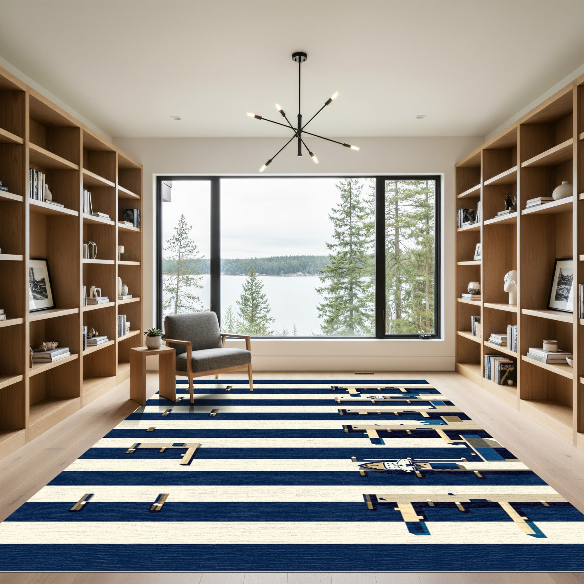 Modern Nautical Navy and Cream Wharf Rug