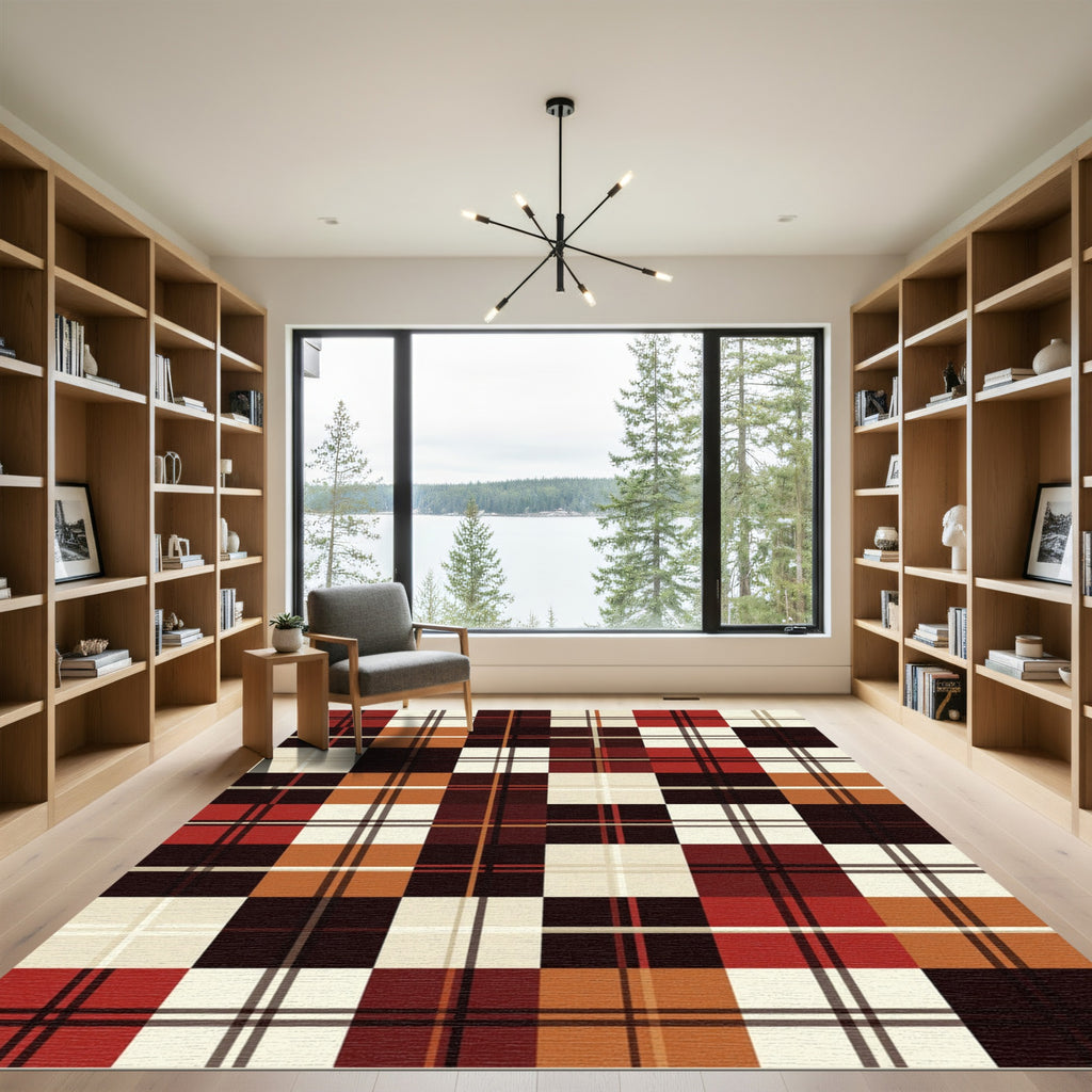 Rustic Red and Earthy Plaid Grid Rug