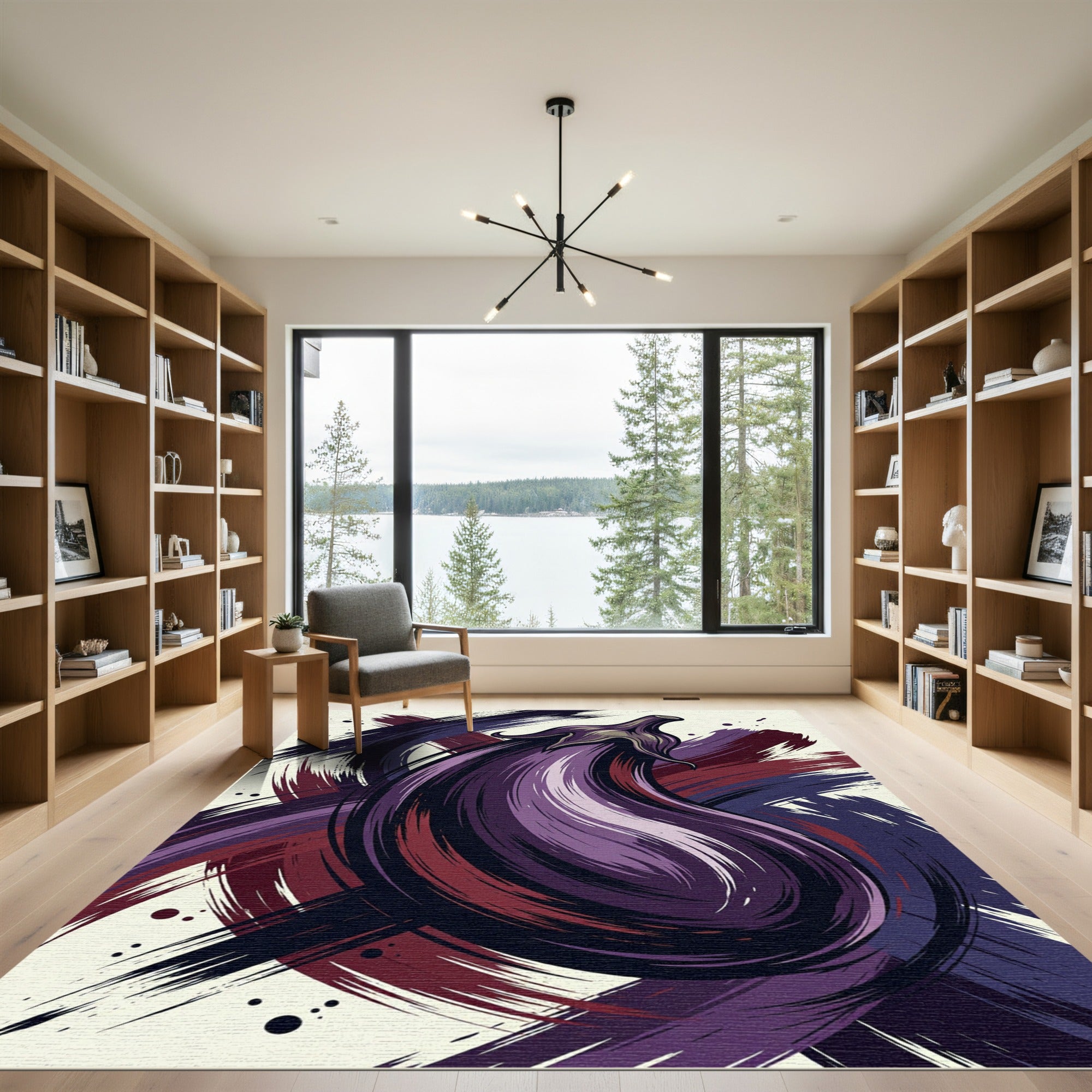 Abstract Purple Eggplant Ink Brush Art Rug