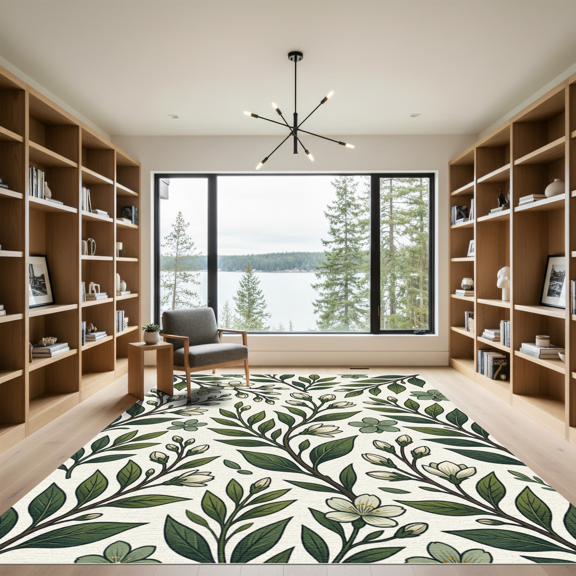 Elegant Olive Green Botanical Jasmine Rug
