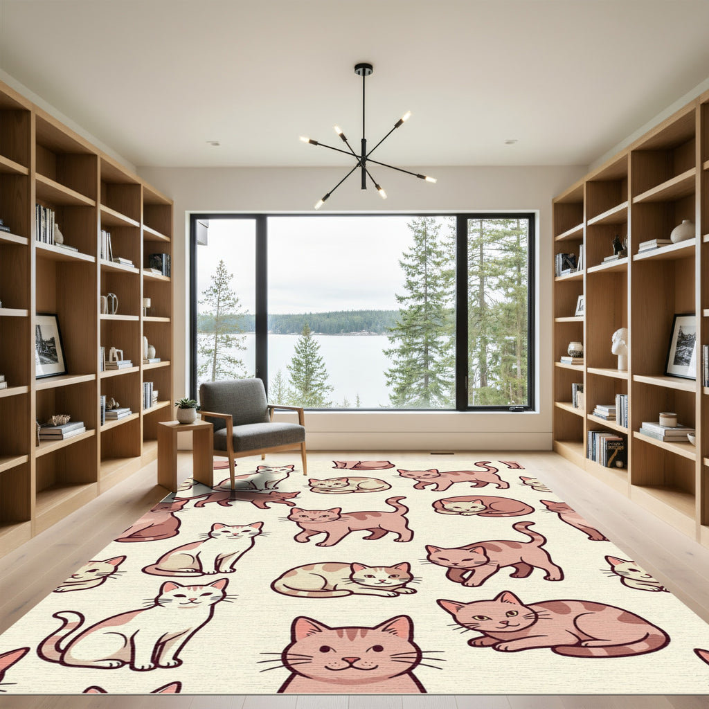 Playful Blush Pink Cat Illustration Rug