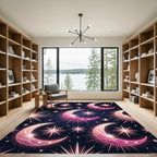 Whimsical Pink Crescent Moon Starburst Rug