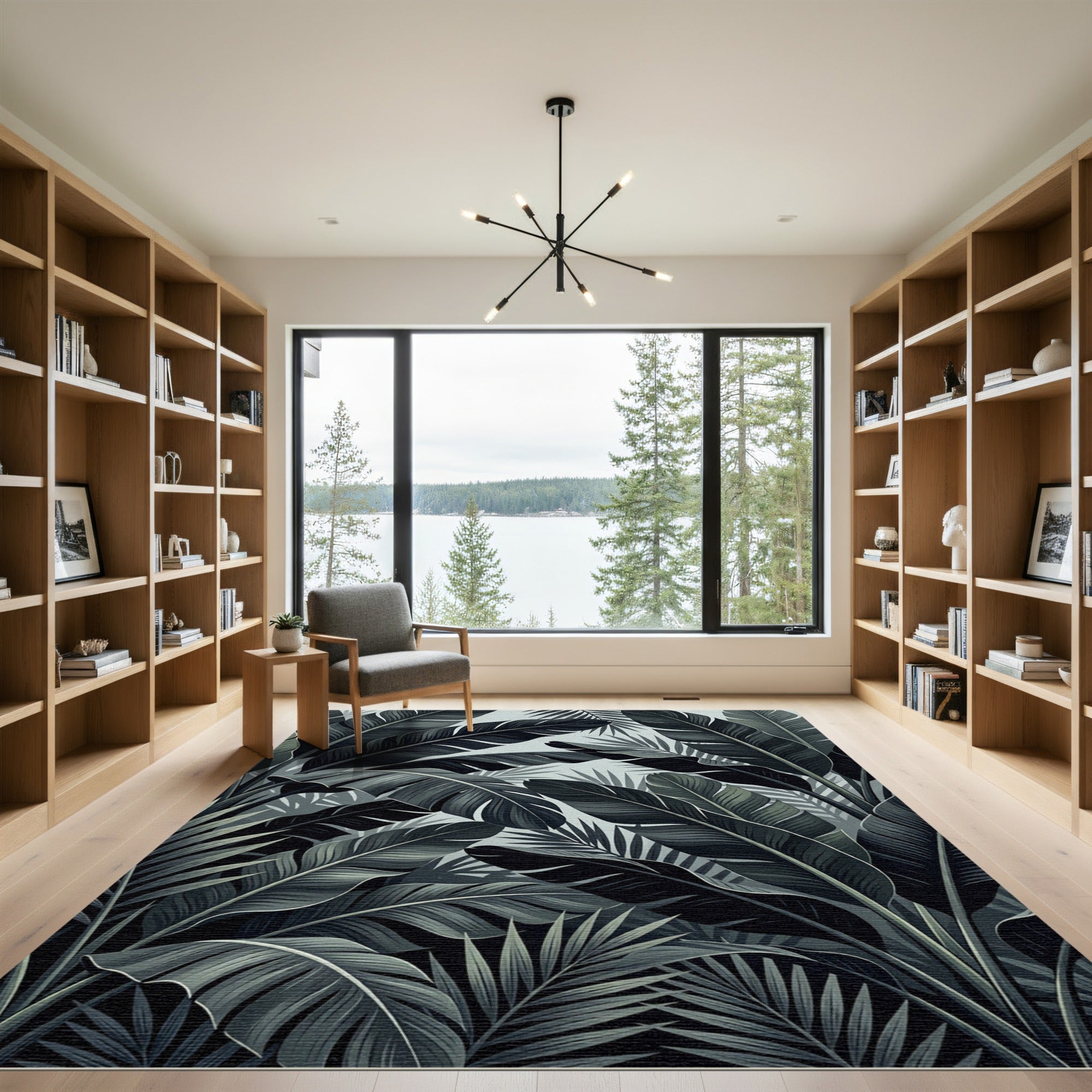 Dark Tropical Leaf Collage Rug