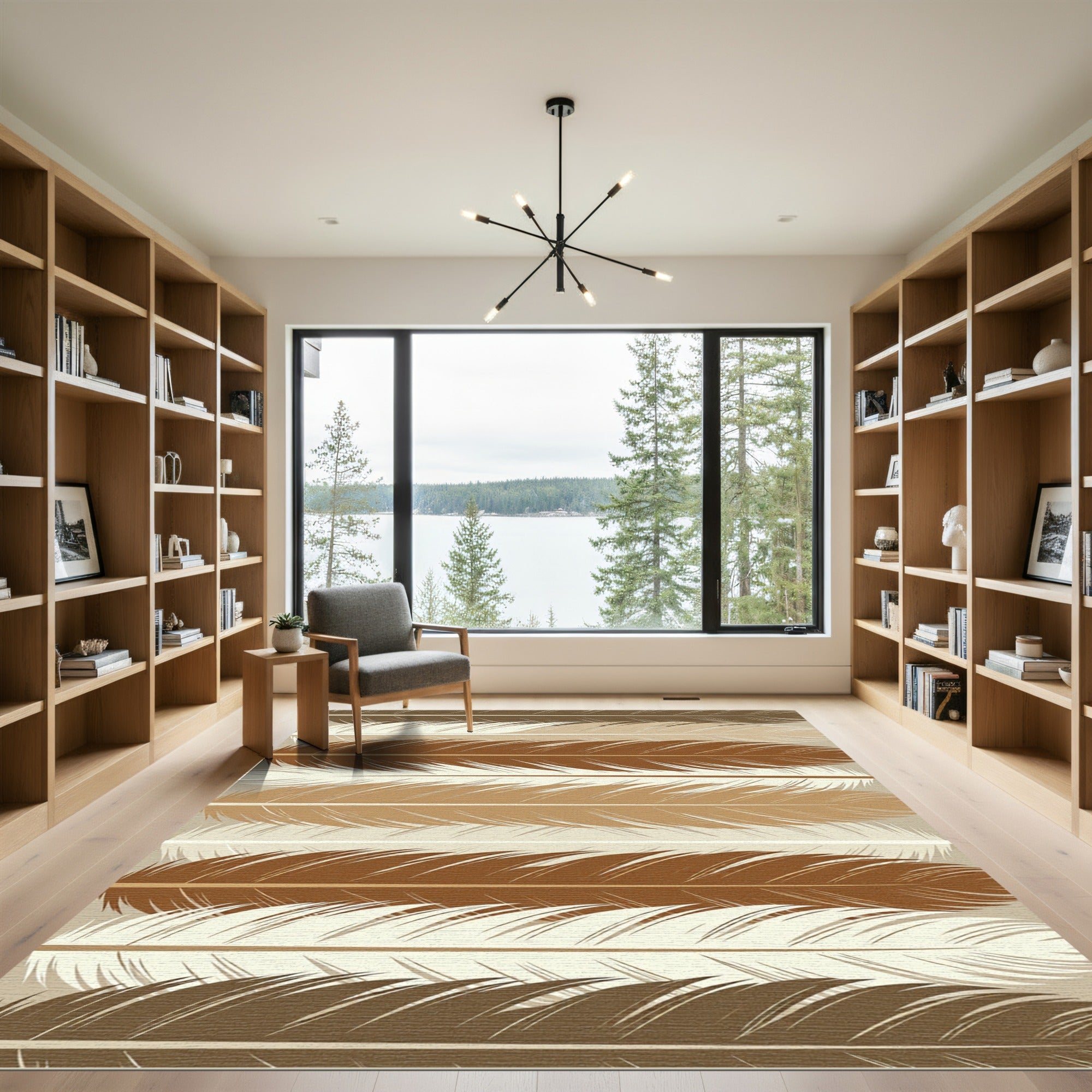 Earthy Tone Layered Feather Rug