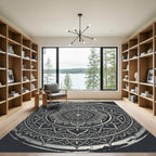 Monochrome Silver Circular Mandala Medallion Rug