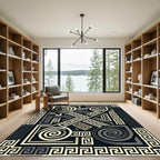Monochromatic Greek Key Geometric Swirl Rug