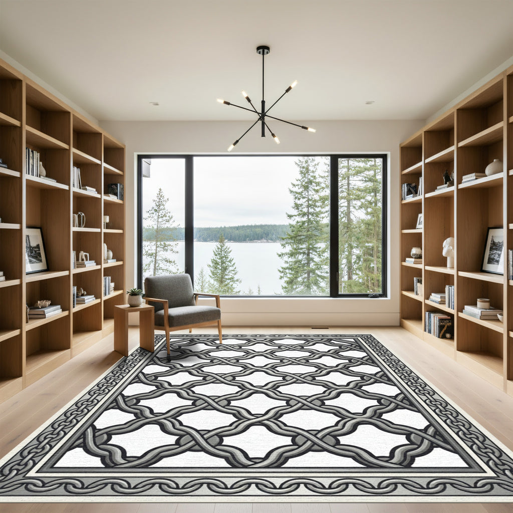 Silver Interlocking Chain Border Rug