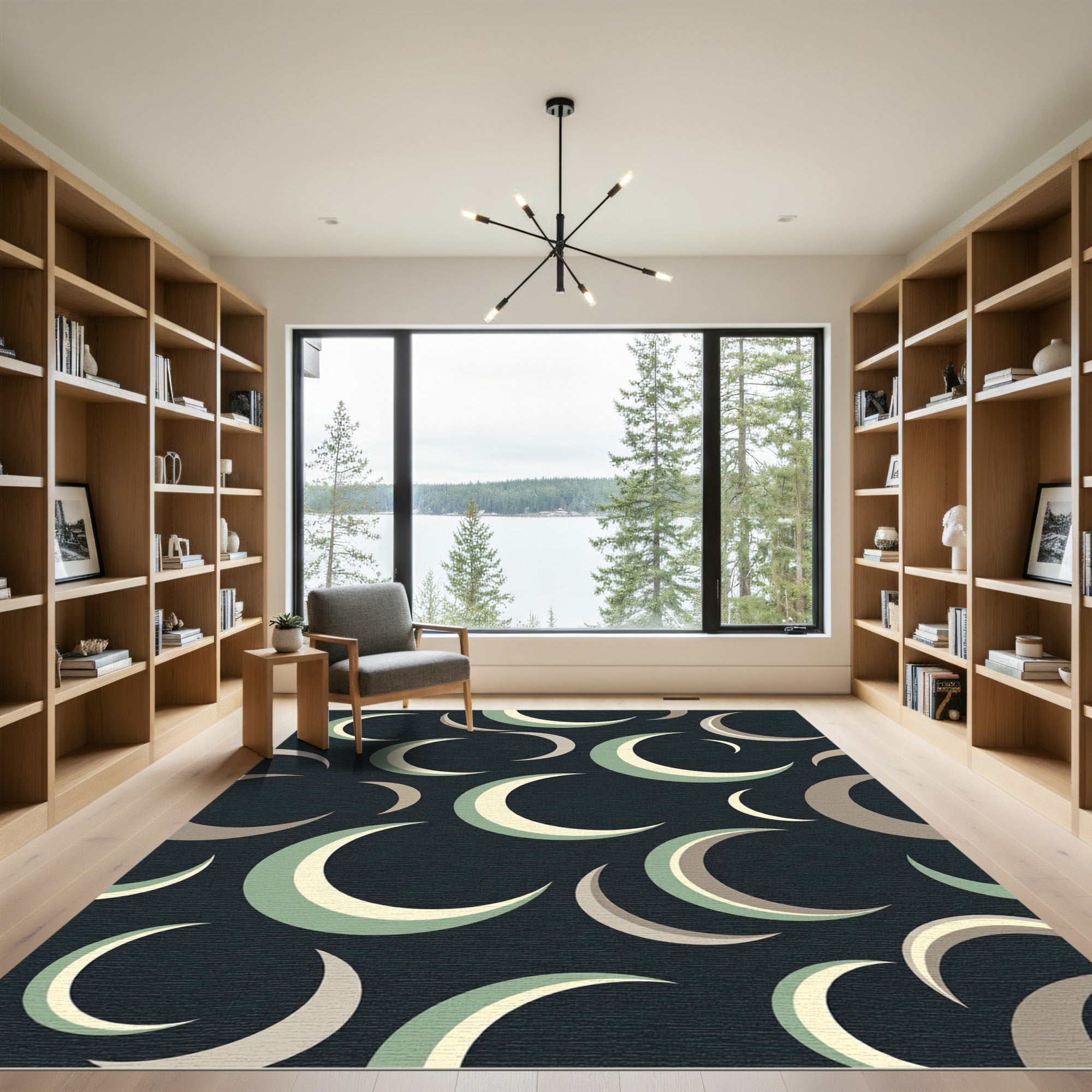 Sage and Cream Minimalist Crescent Moon Rug