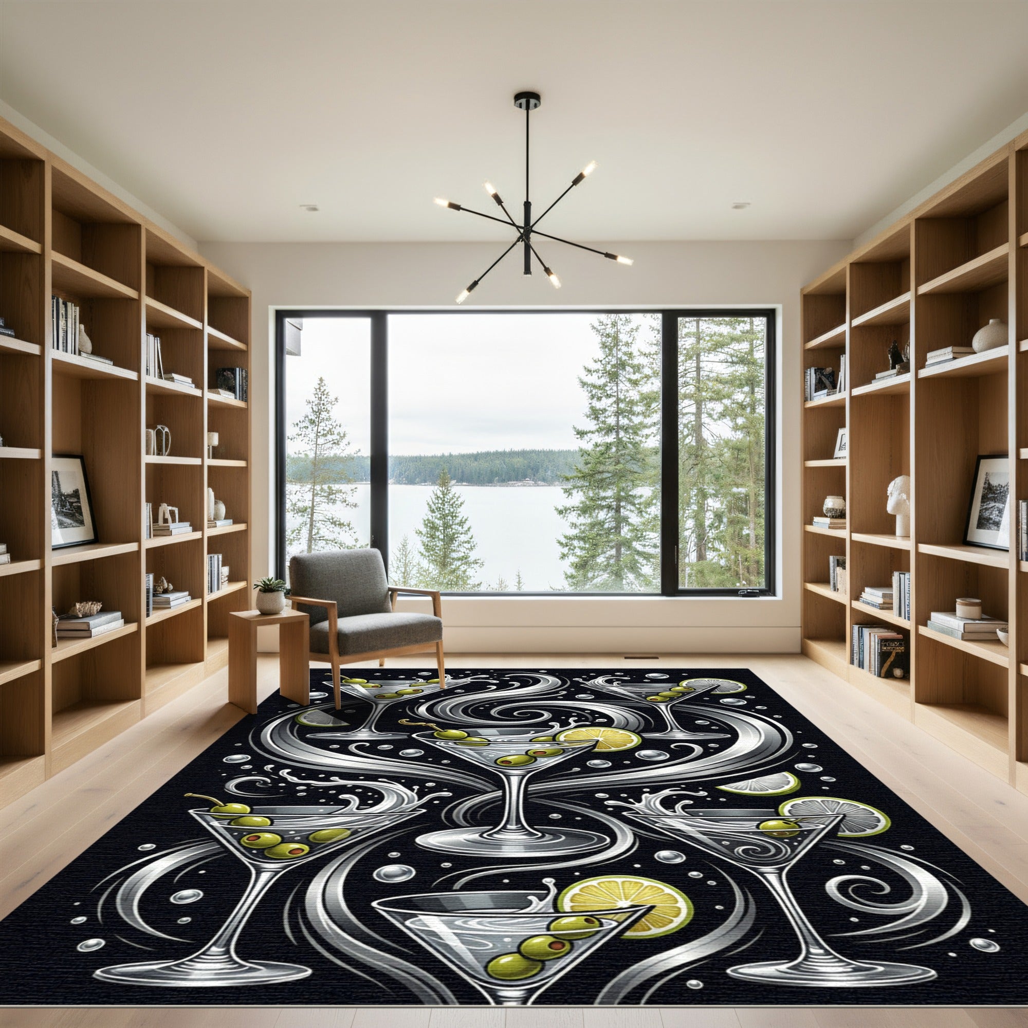Monochrome Martini Olive Swirl Art Rug