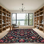 Dark Burgundy Pomegranate Floral Medallion Rug
