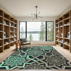 Geometric Mint and Gold Mandala Interlace Rug
