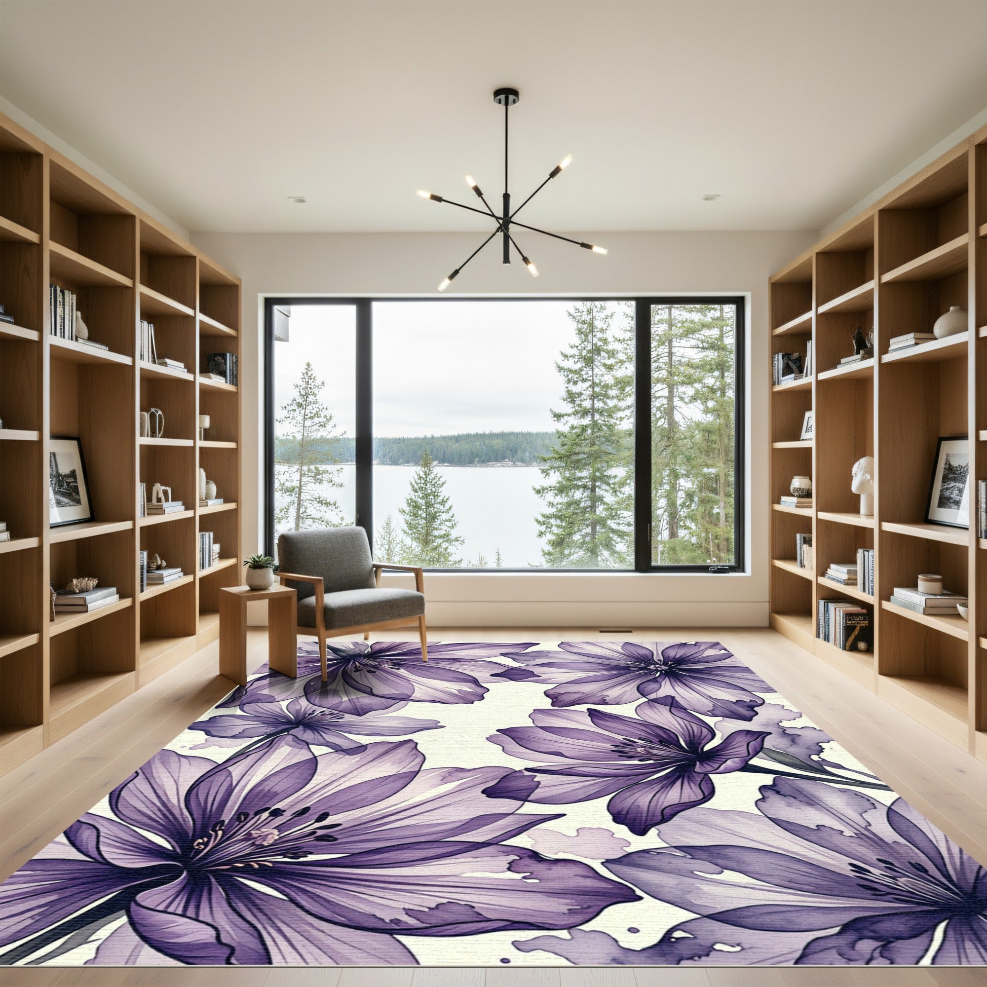 Ethereal Watercolor Purple Floral Bloom Rug