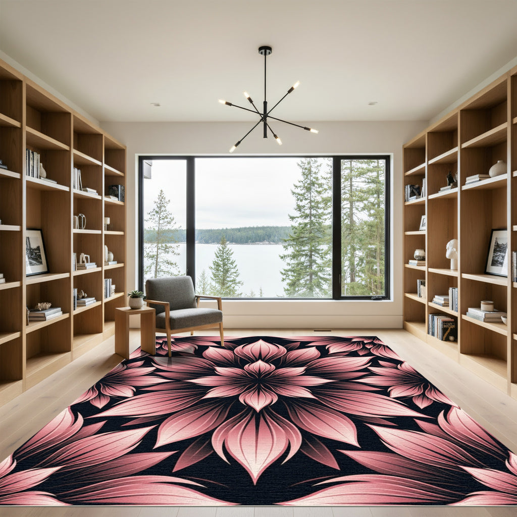 Blushing Rose Botanical Petal Mandala Rug