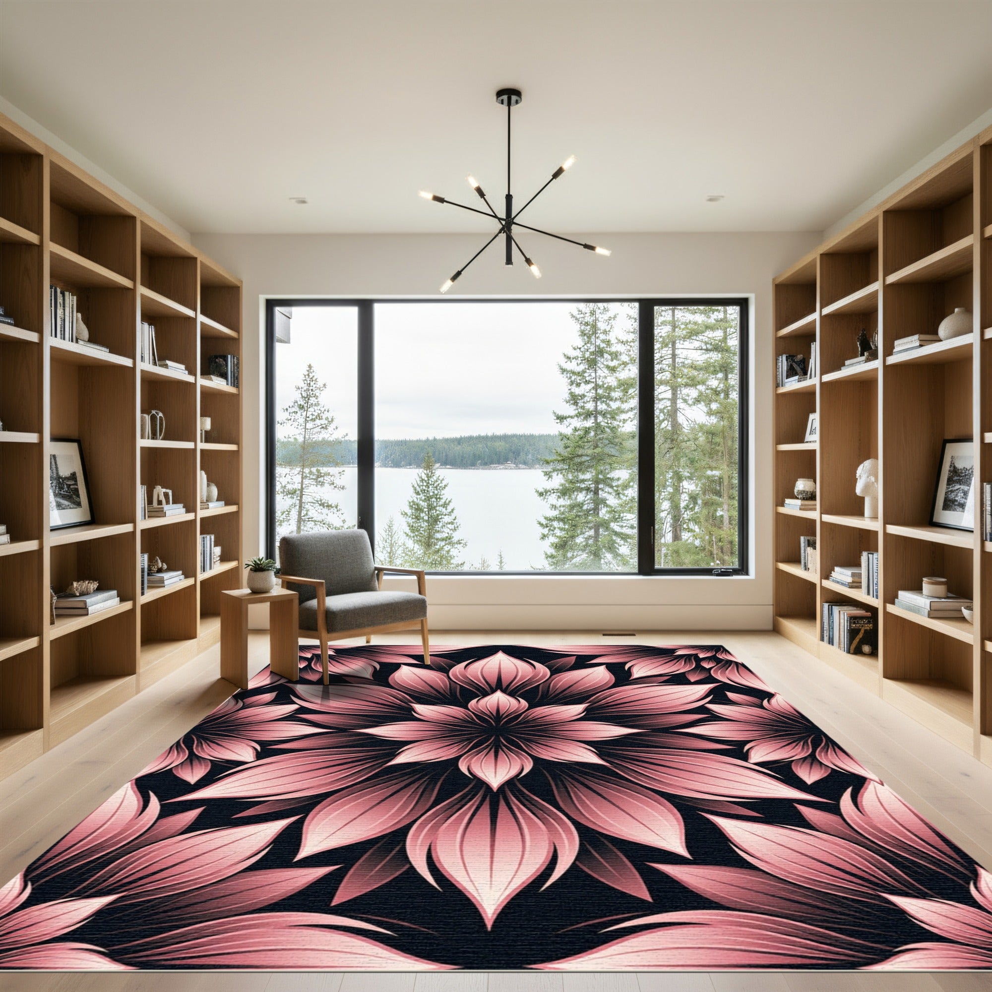 Blushing Rose Botanical Petal Mandala Rug