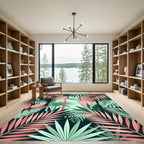 Lush Tropical Foliage Pink Mint Leaves Rug