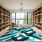 Turquoise Teal Abstract Brush Strokes Rug