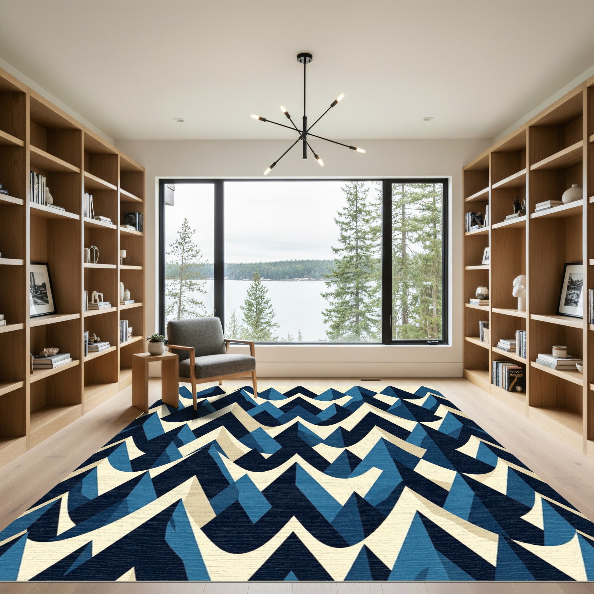 Modern Blue Geometric Mountain Peak Rug