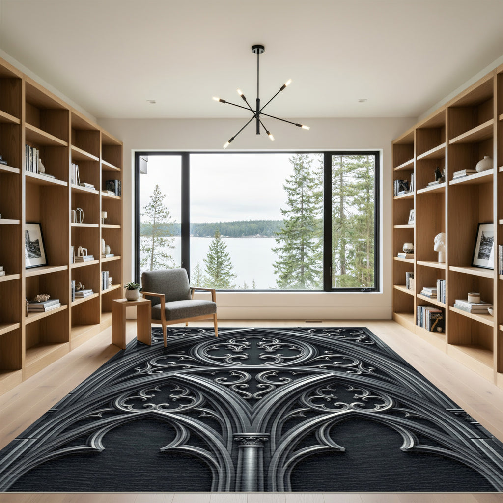 Gothic Grey Architectural Arch Rug
