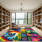 Vibrant Painted Birds Geometric Sunscape Rug