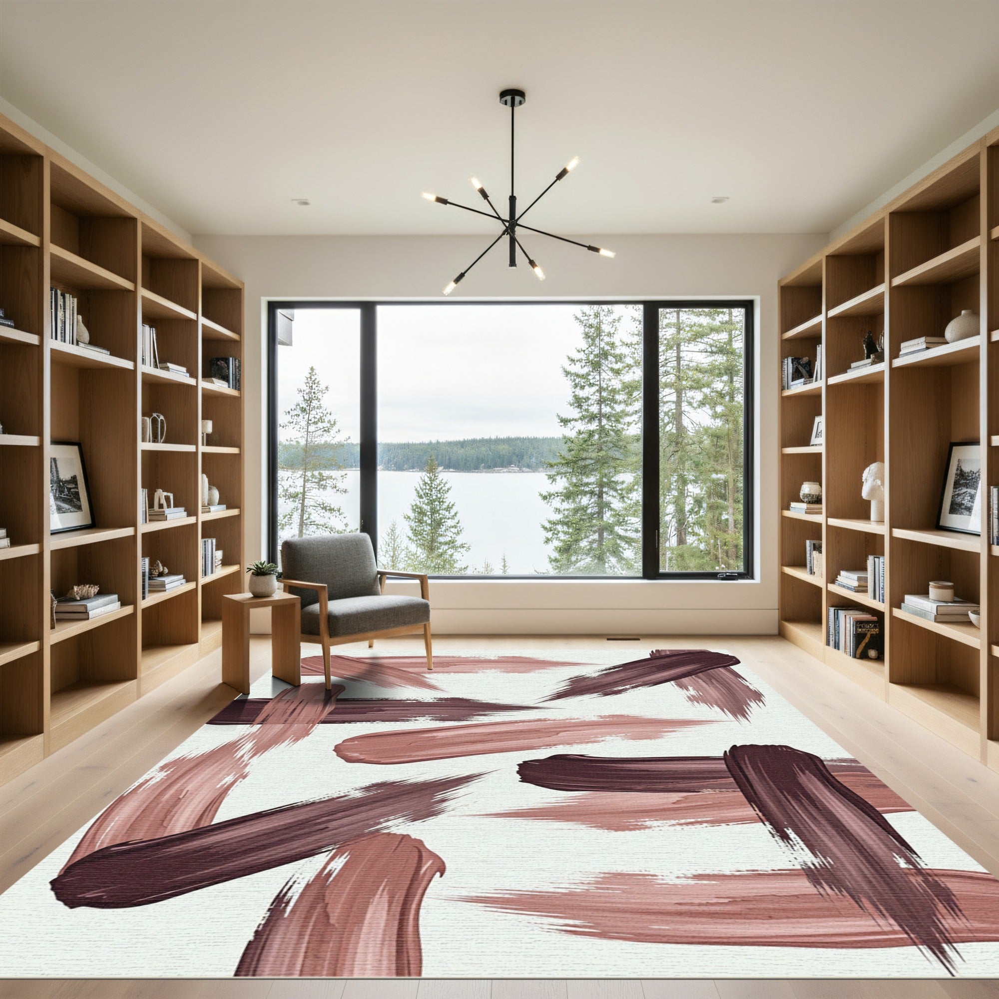 Abstract Neutral Tones Artistic Brushstrokes Rug
