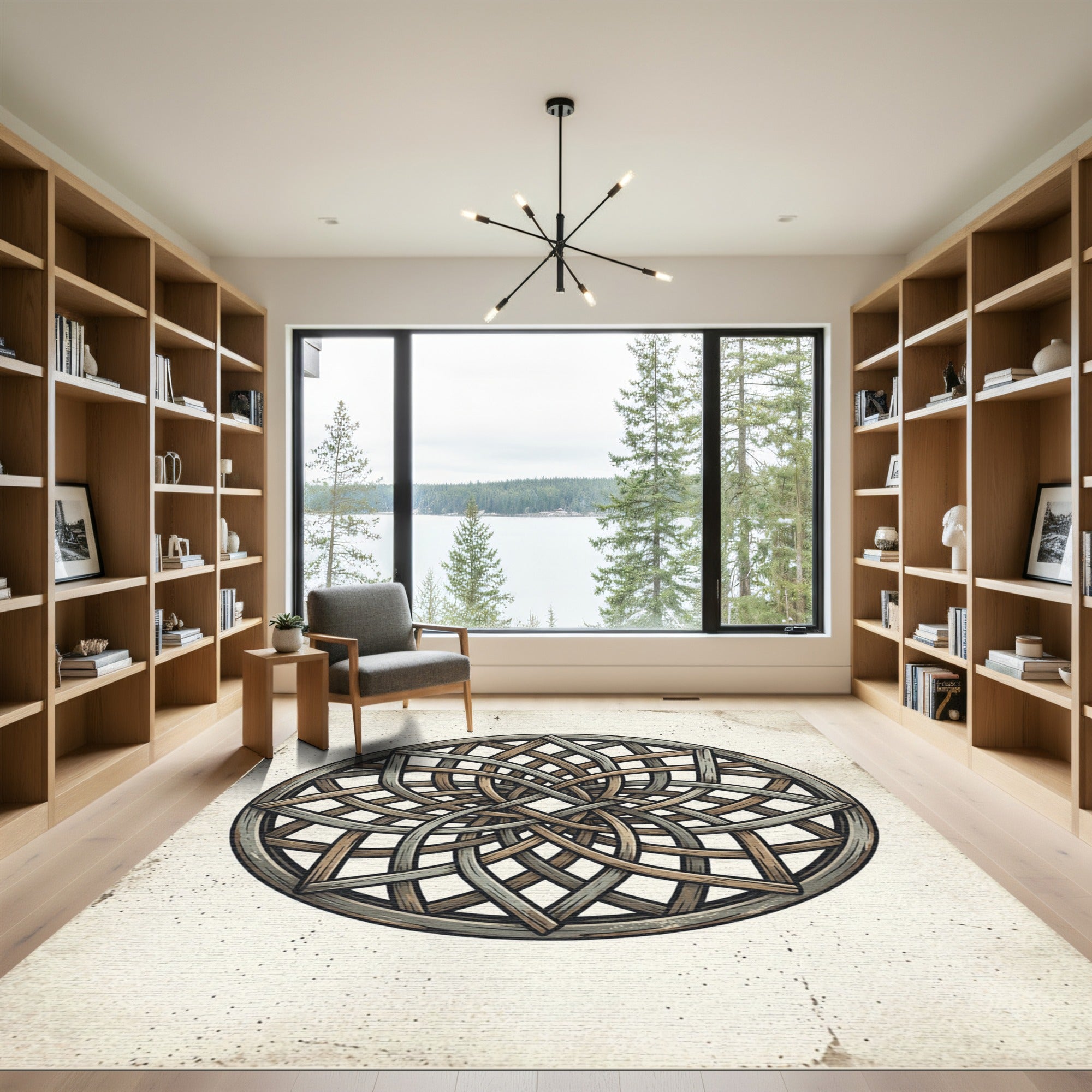 Rustic Interlocking Wood Medallion Rug