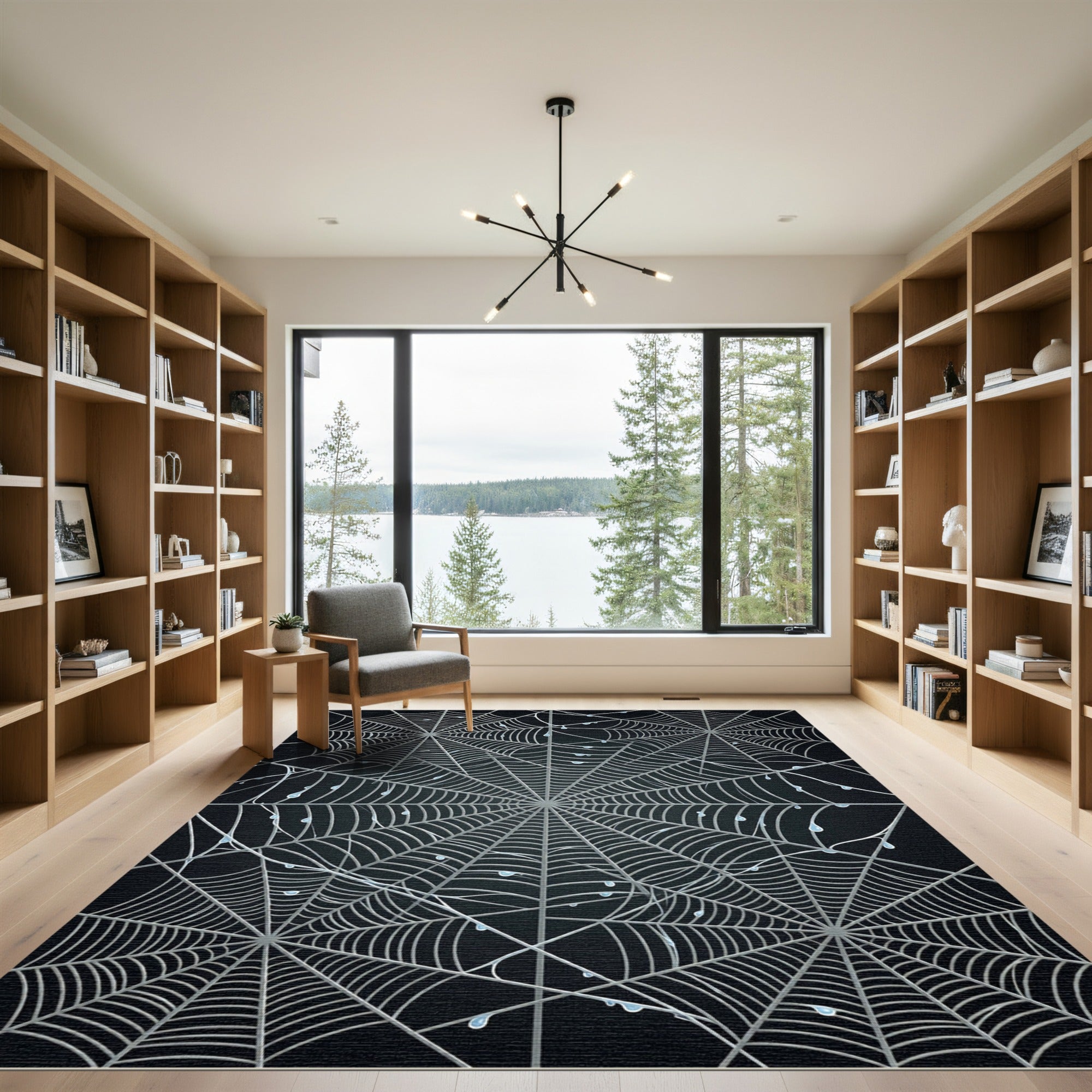 Silver Dewy Cobweb Arrangement Rug