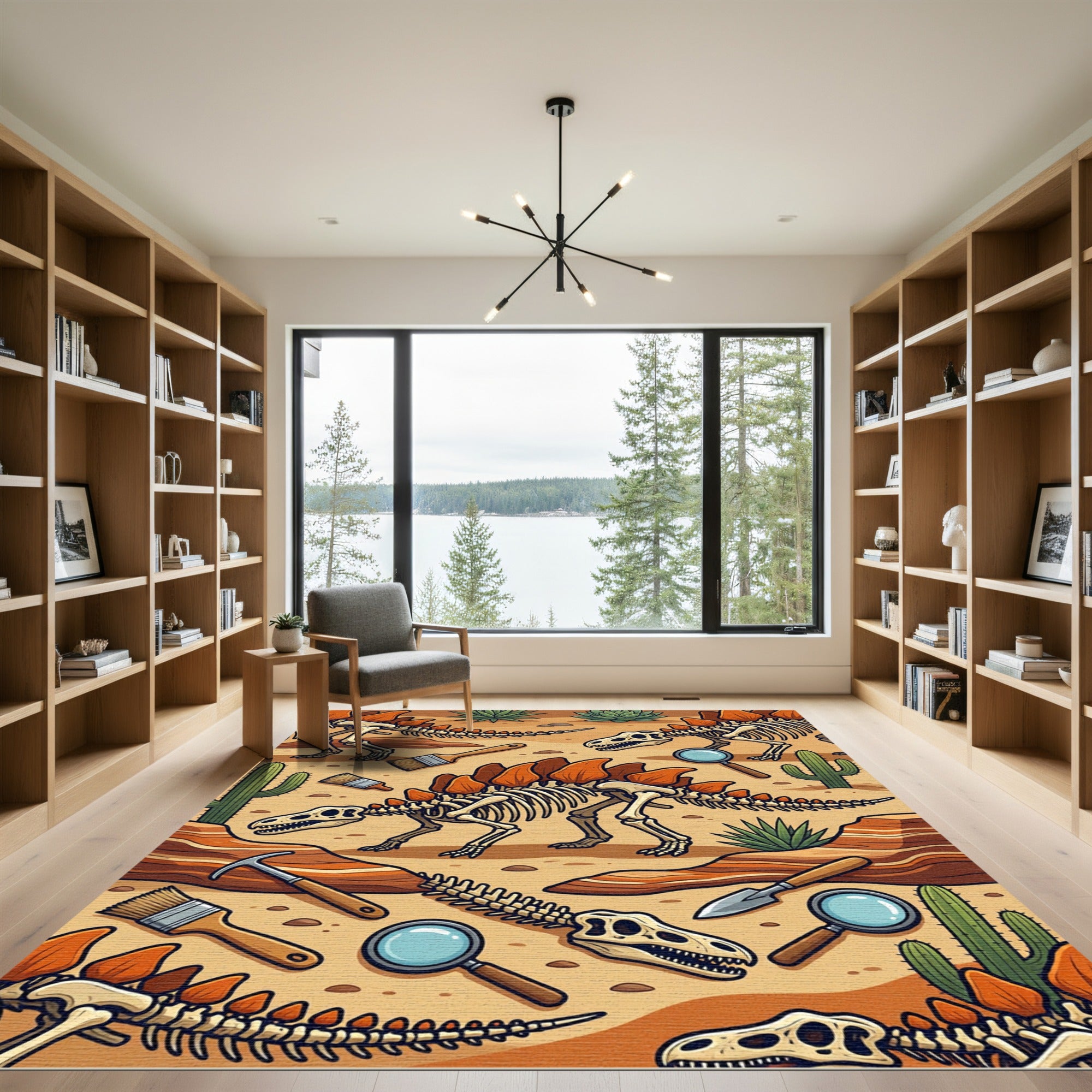 Paleontological Stegosaurus Fossil Desert Scene Rug