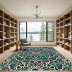 Teal Gold Intricate Mandala Rug