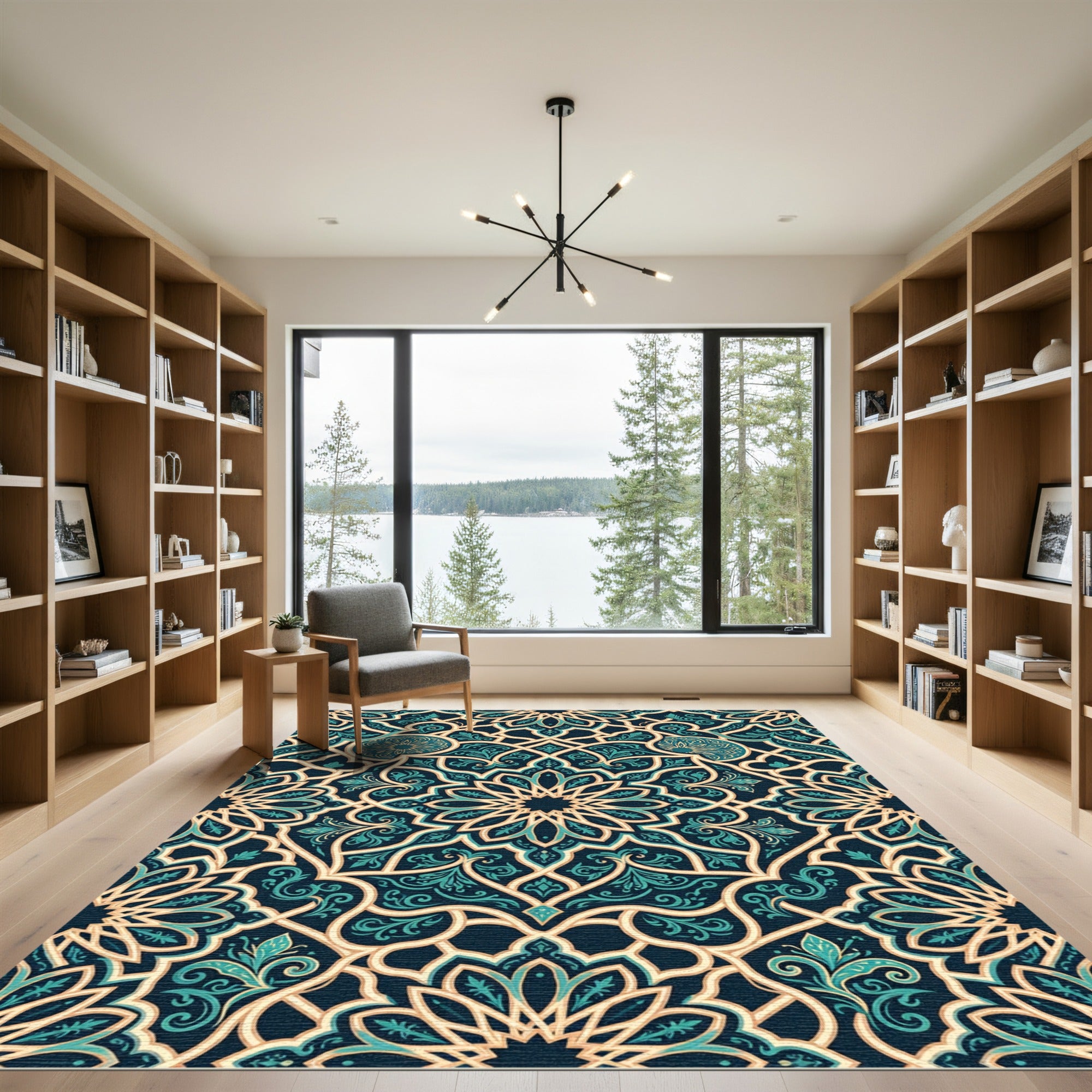 Teal Gold Intricate Mandala Rug