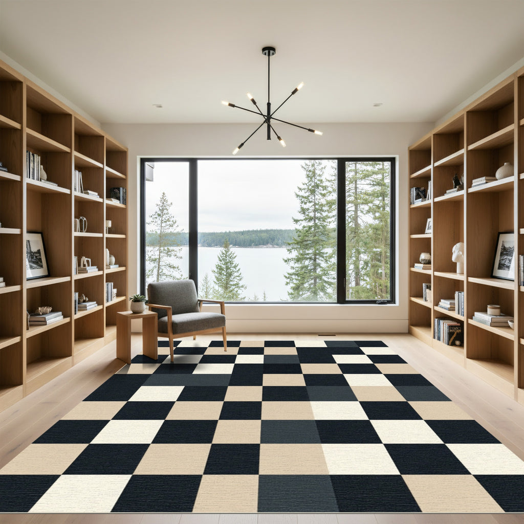 Modern Neutrals Checkerboard Block Grid Rug