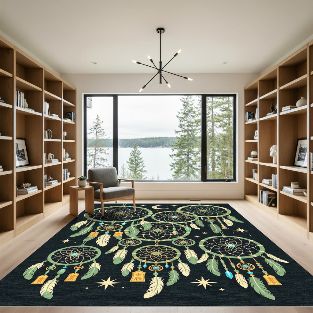 Celestial Sage Green Dreamcatcher Illustration Rug